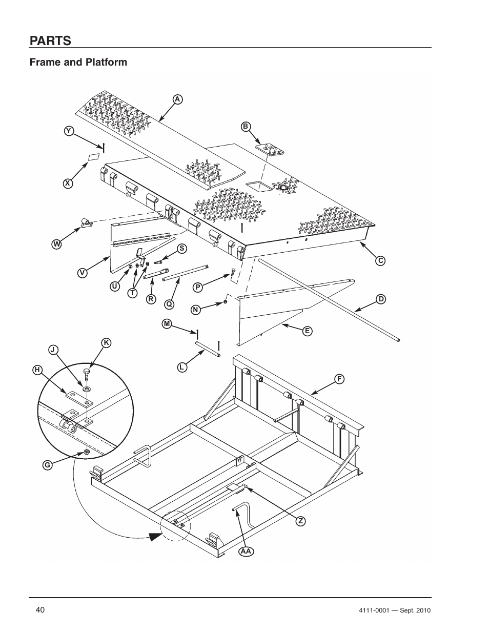 Parts, Frame and platform | Poweramp PR SERIES HYDRAULIC User Manual | Page 42 / 56