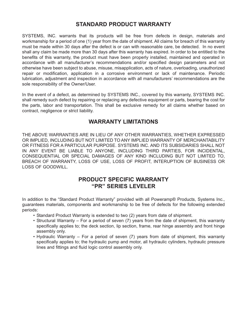 Poweramp PR SERIES HYDRAULIC User Manual | Page 56 / 56