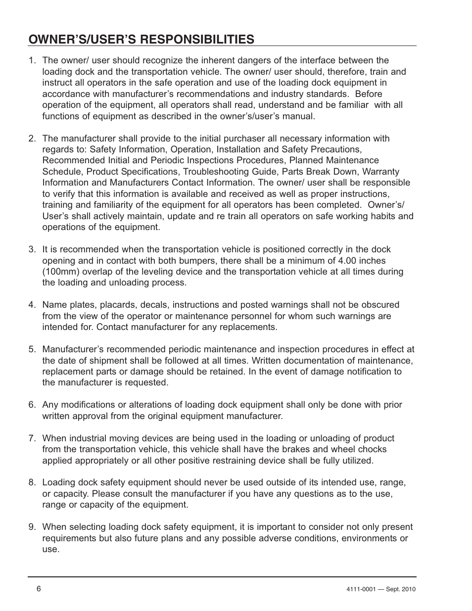 Owner’s/user’s responsibilities | Poweramp PR SERIES HYDRAULIC User Manual | Page 8 / 56