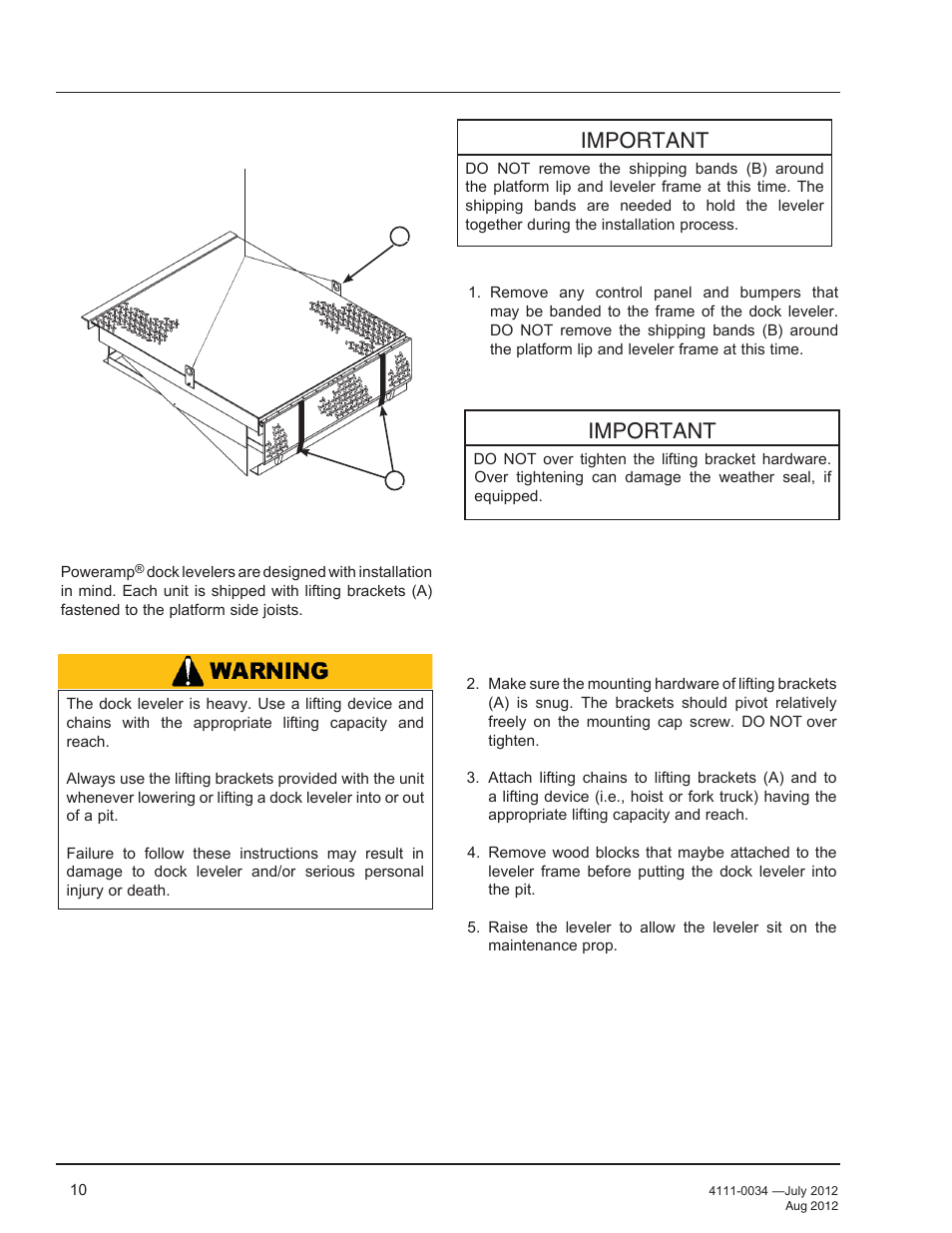 Installation, Important, Prepare dock leveler | Poweramp CentraAir AIR POWERED User Manual | Page 12 / 44