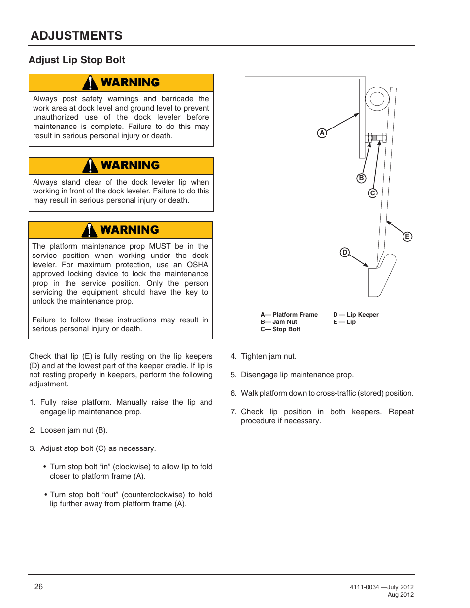 Adjustments, Adjust lip stop bolt | Poweramp CentraAir AIR POWERED User Manual | Page 28 / 44