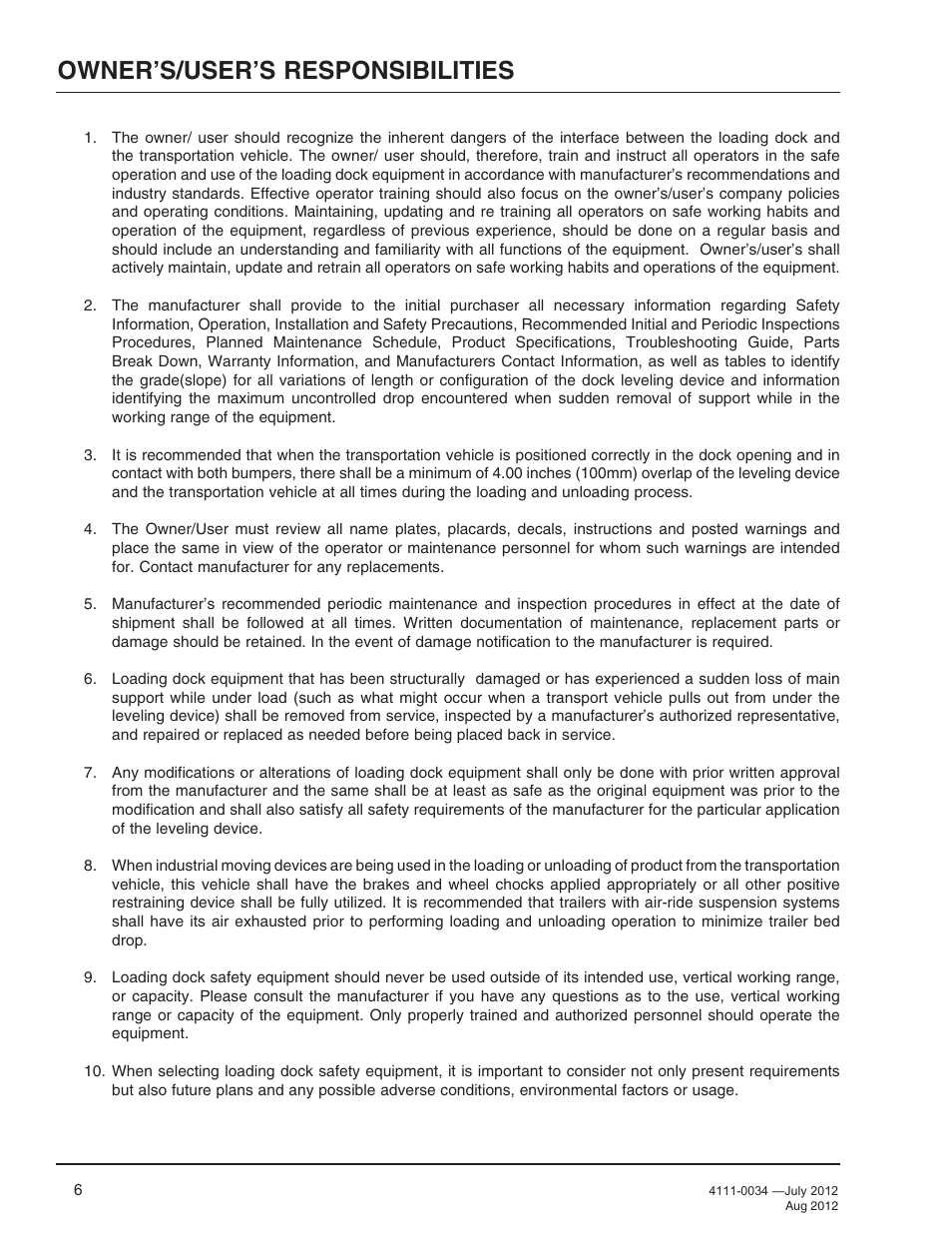 Owner’s/user’s responsibilities | Poweramp CentraAir AIR POWERED User Manual | Page 8 / 44