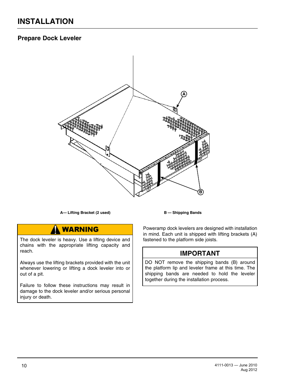 Installation, Important, Prepare dock leveler | Poweramp LMP SERIES MECHANICAL User Manual | Page 12 / 40