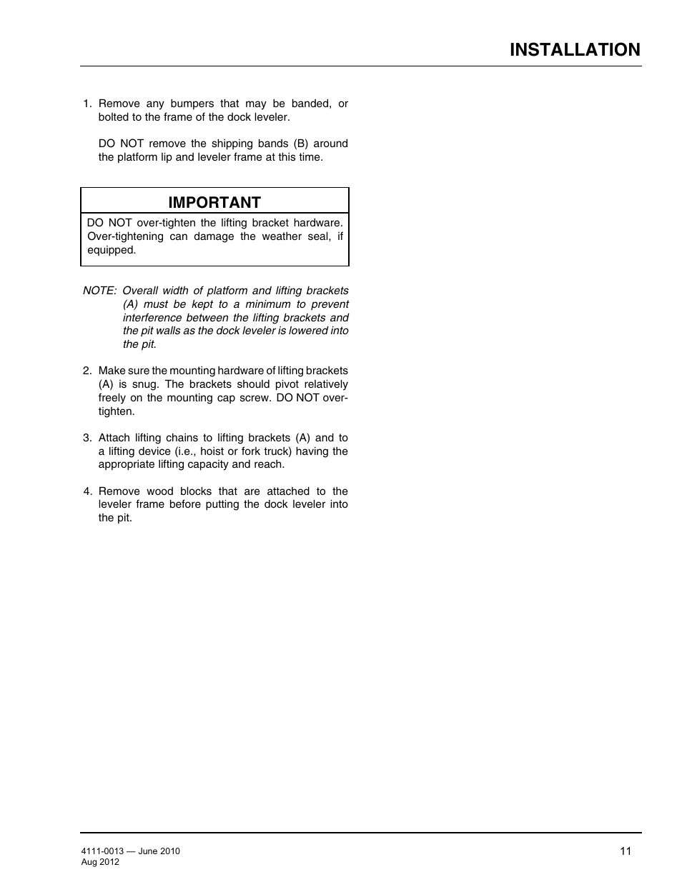 Installation, Important | Poweramp LMP SERIES MECHANICAL User Manual | Page 13 / 40