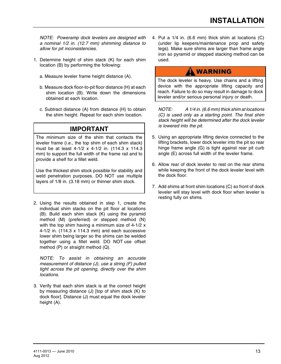 Installation, Important | Poweramp LMP SERIES MECHANICAL User Manual | Page 15 / 40