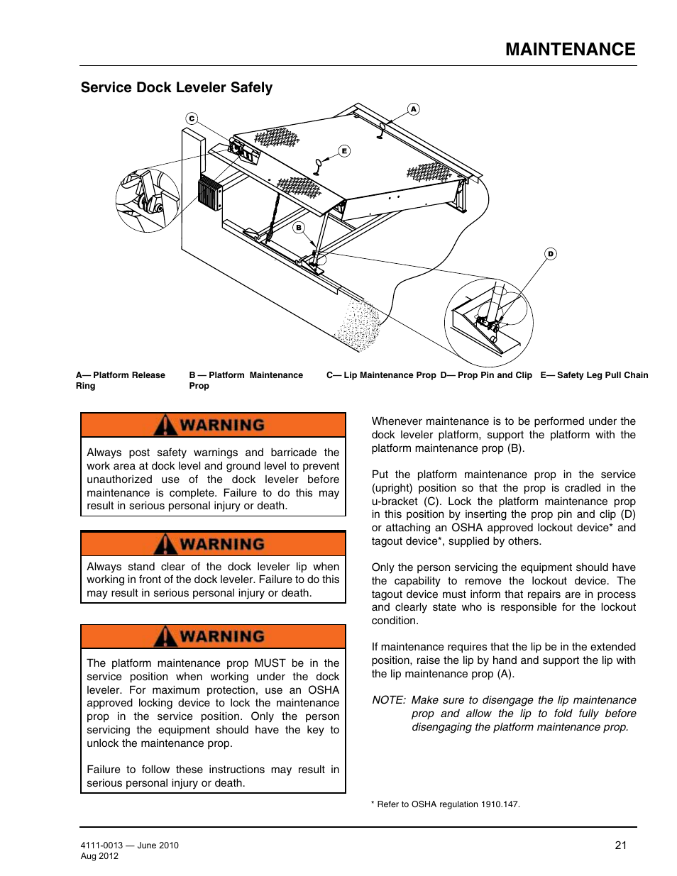 Maintenance, Service dock leveler safely | Poweramp LMP SERIES MECHANICAL User Manual | Page 23 / 40