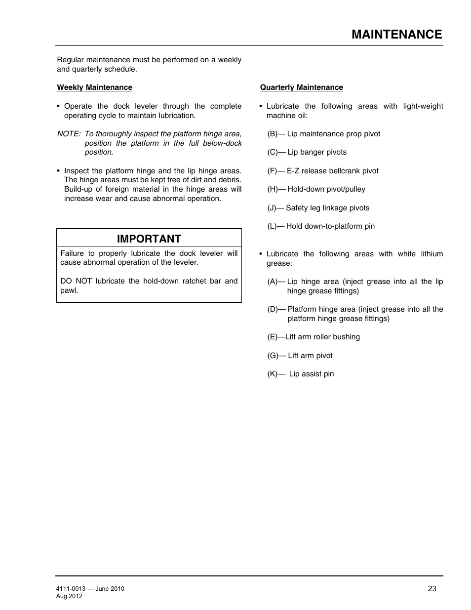 Maintenance, Important | Poweramp LMP SERIES MECHANICAL User Manual | Page 25 / 40