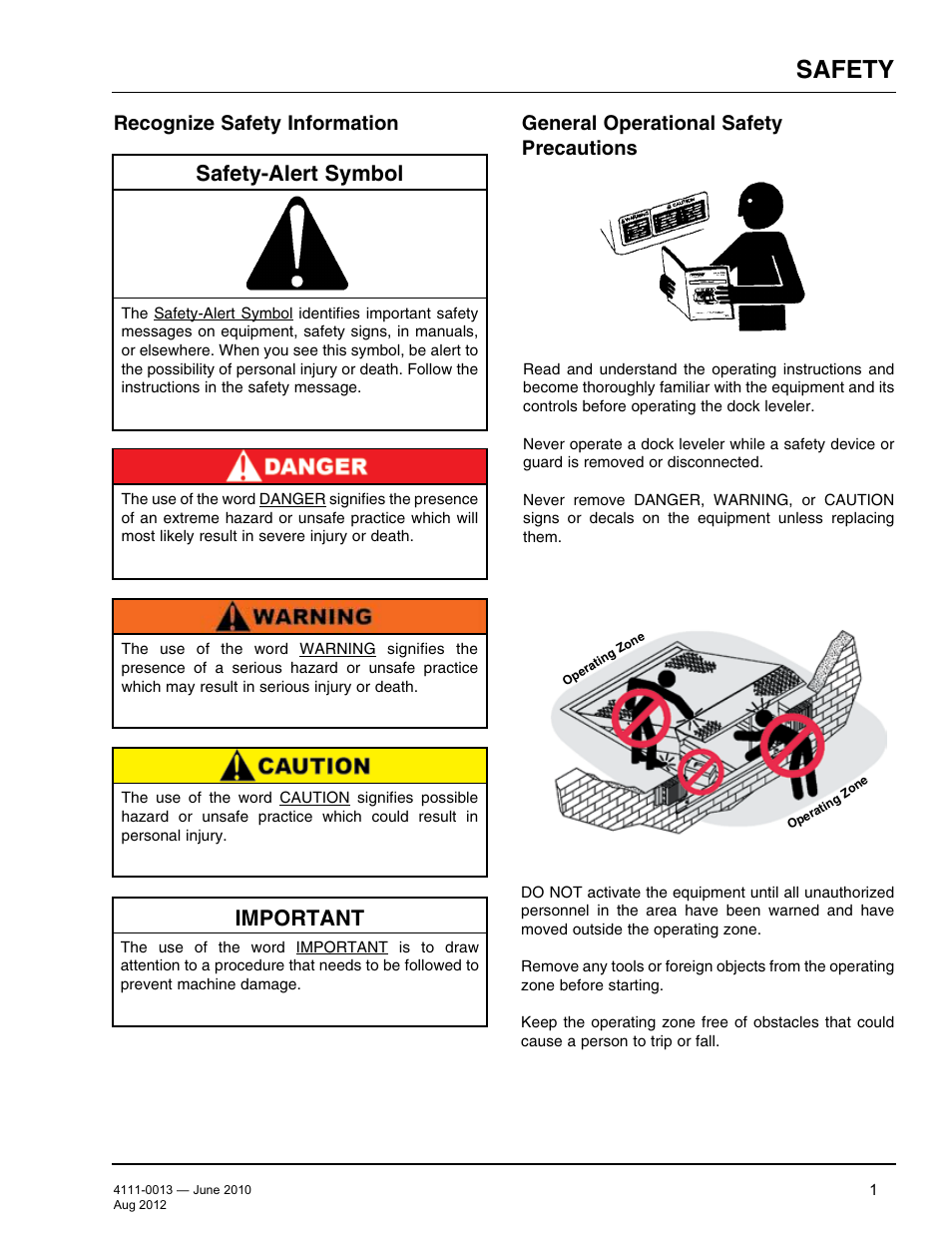 Safety, Safety-alert symbol, Important | Recognize safety information, General operational safety precautions | Poweramp LMP SERIES MECHANICAL User Manual | Page 3 / 40