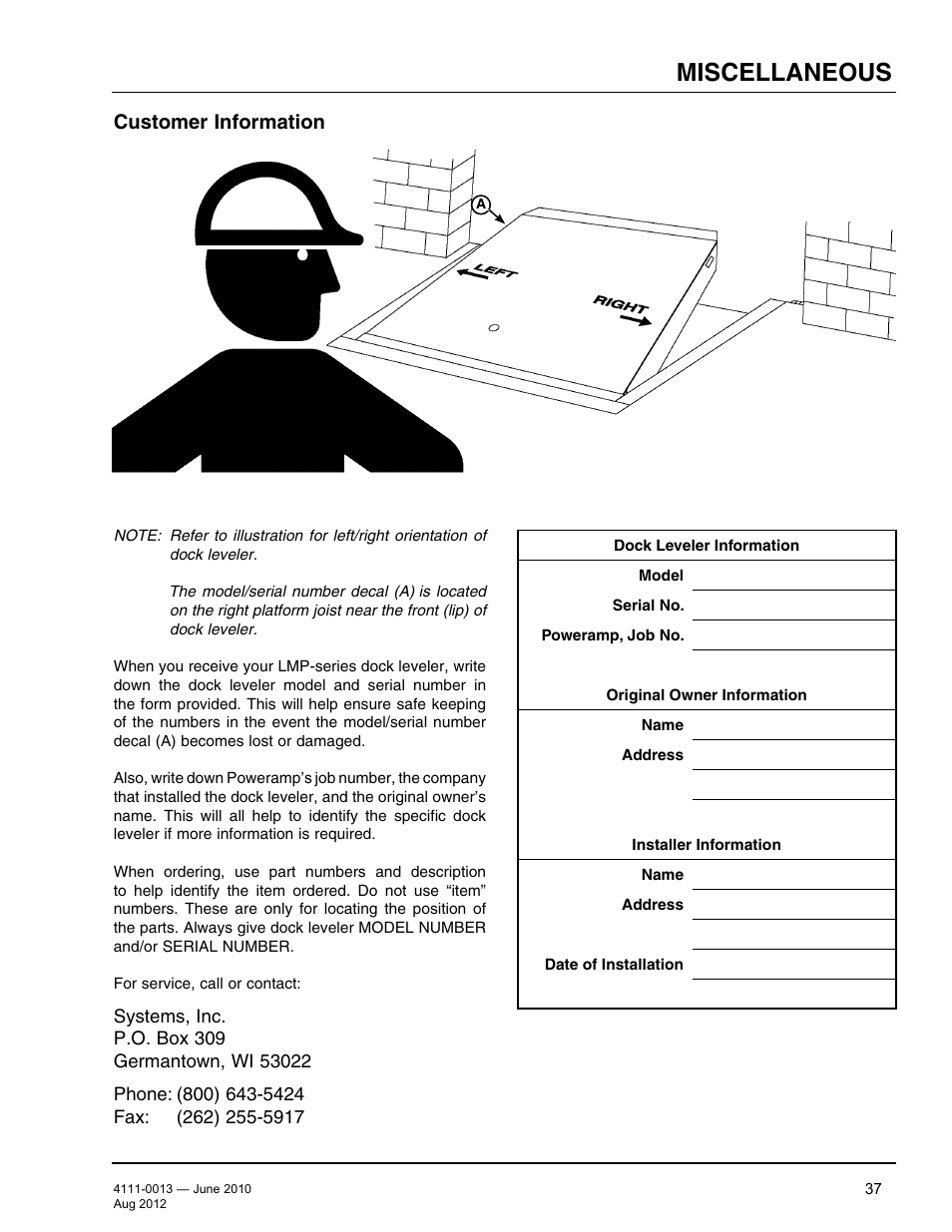 Miscellaneous, Customer information | Poweramp LMP SERIES MECHANICAL User Manual | Page 39 / 40