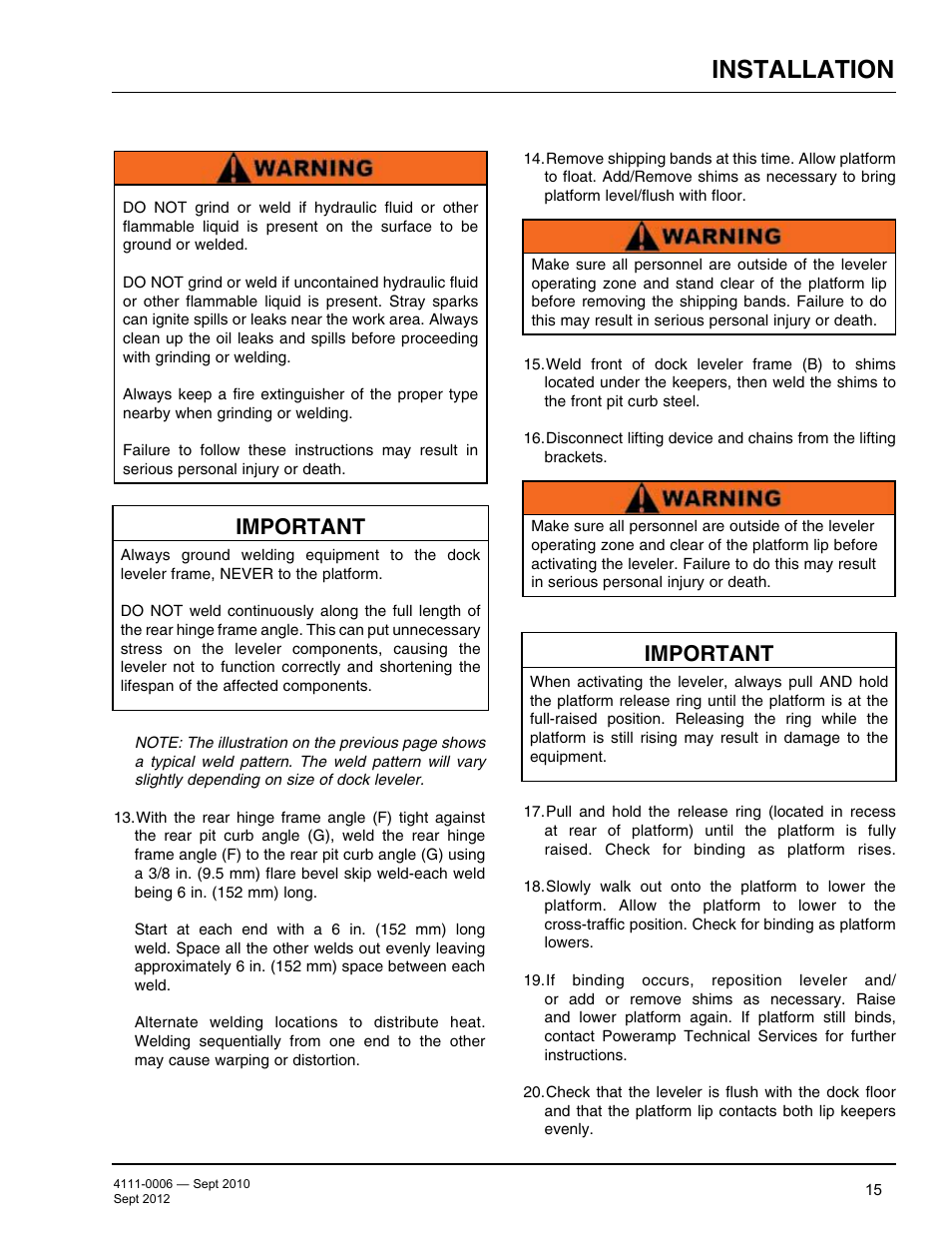 Installation, Important | Poweramp CM SERIES MECHANICAL User Manual | Page 17 / 44