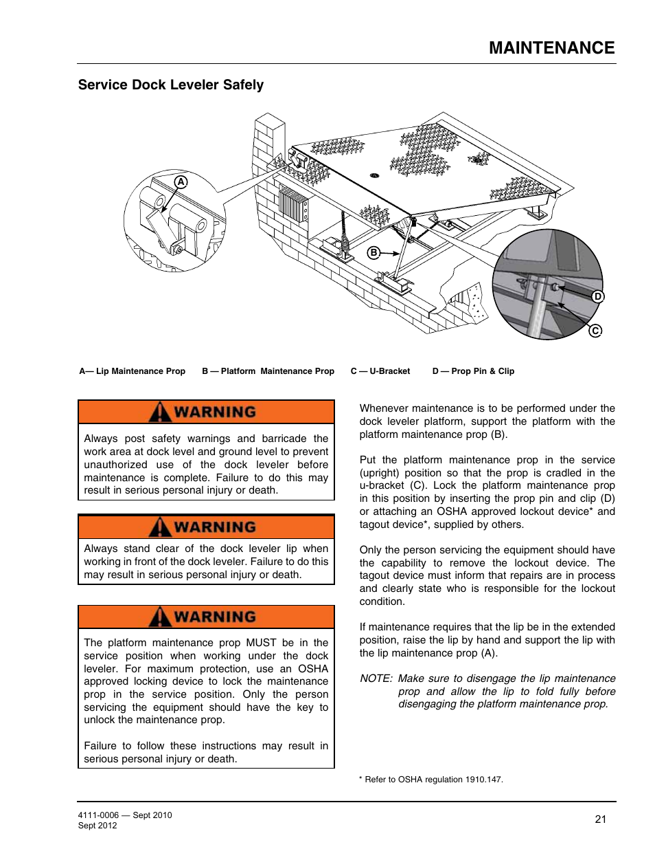 Maintenance, Service dock leveler safely | Poweramp CM SERIES MECHANICAL User Manual | Page 23 / 44