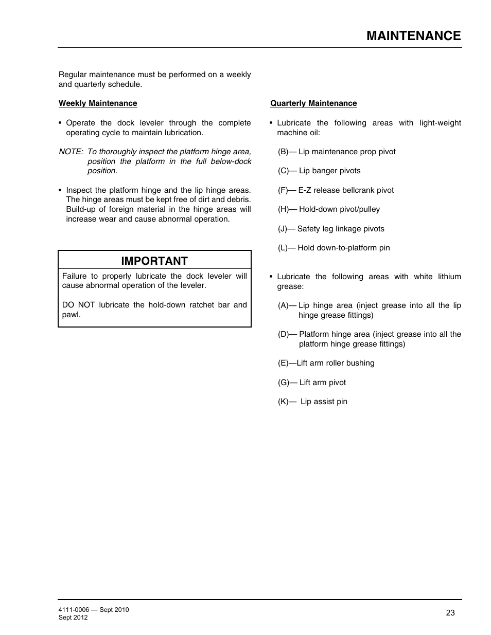 Maintenance, Important | Poweramp CM SERIES MECHANICAL User Manual | Page 25 / 44