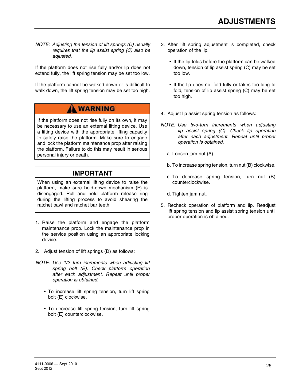 Adjustments, Important | Poweramp CM SERIES MECHANICAL User Manual | Page 27 / 44