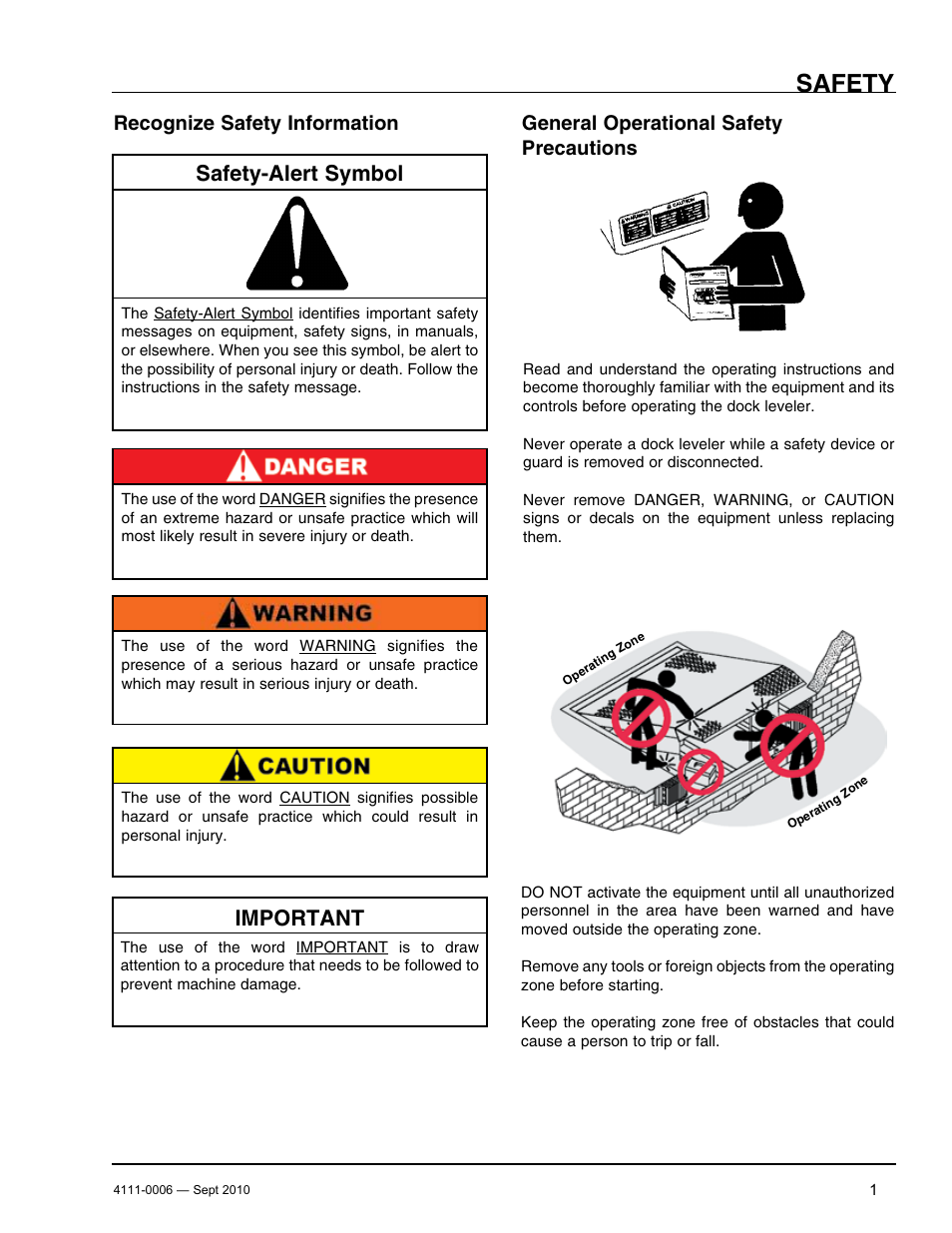 Safety, Safety-alert symbol, Important | Recognize safety information, General operational safety precautions | Poweramp CM SERIES MECHANICAL User Manual | Page 3 / 44