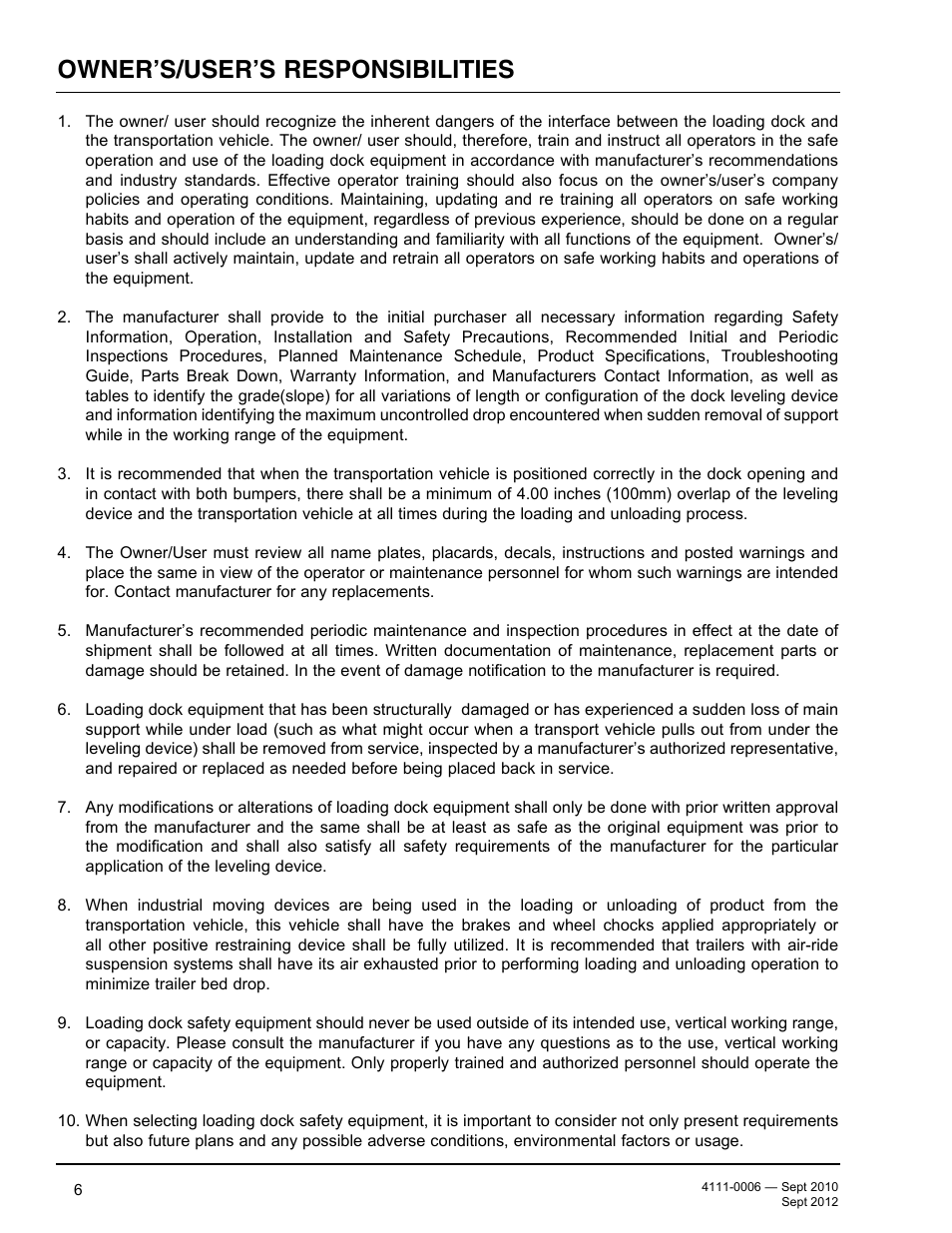 Owner’s/user’s responsibilities | Poweramp CM SERIES MECHANICAL User Manual | Page 8 / 44