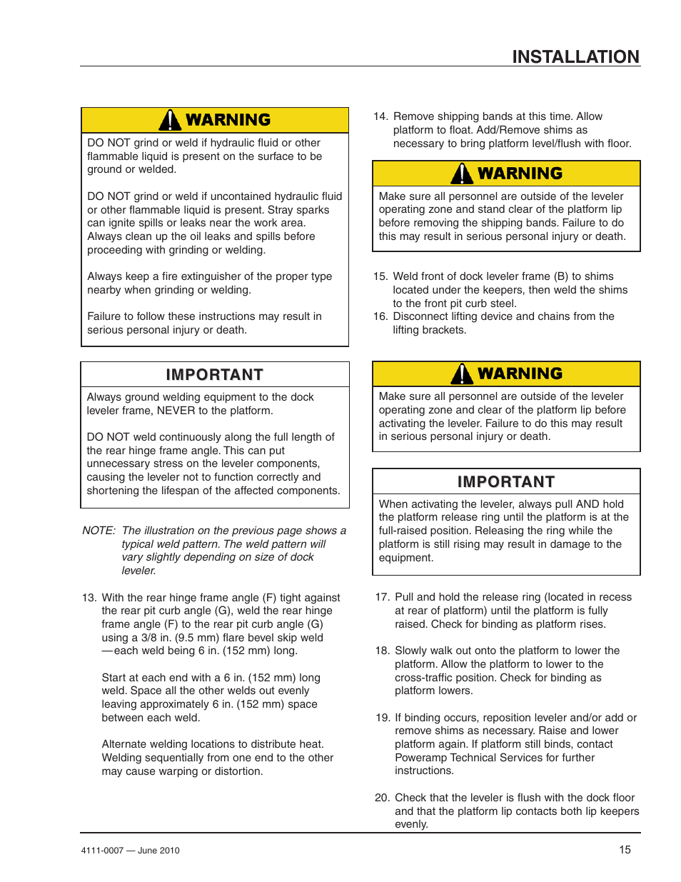 Installation, Important | Poweramp HM SERIES MECHANICAL User Manual | Page 17 / 40