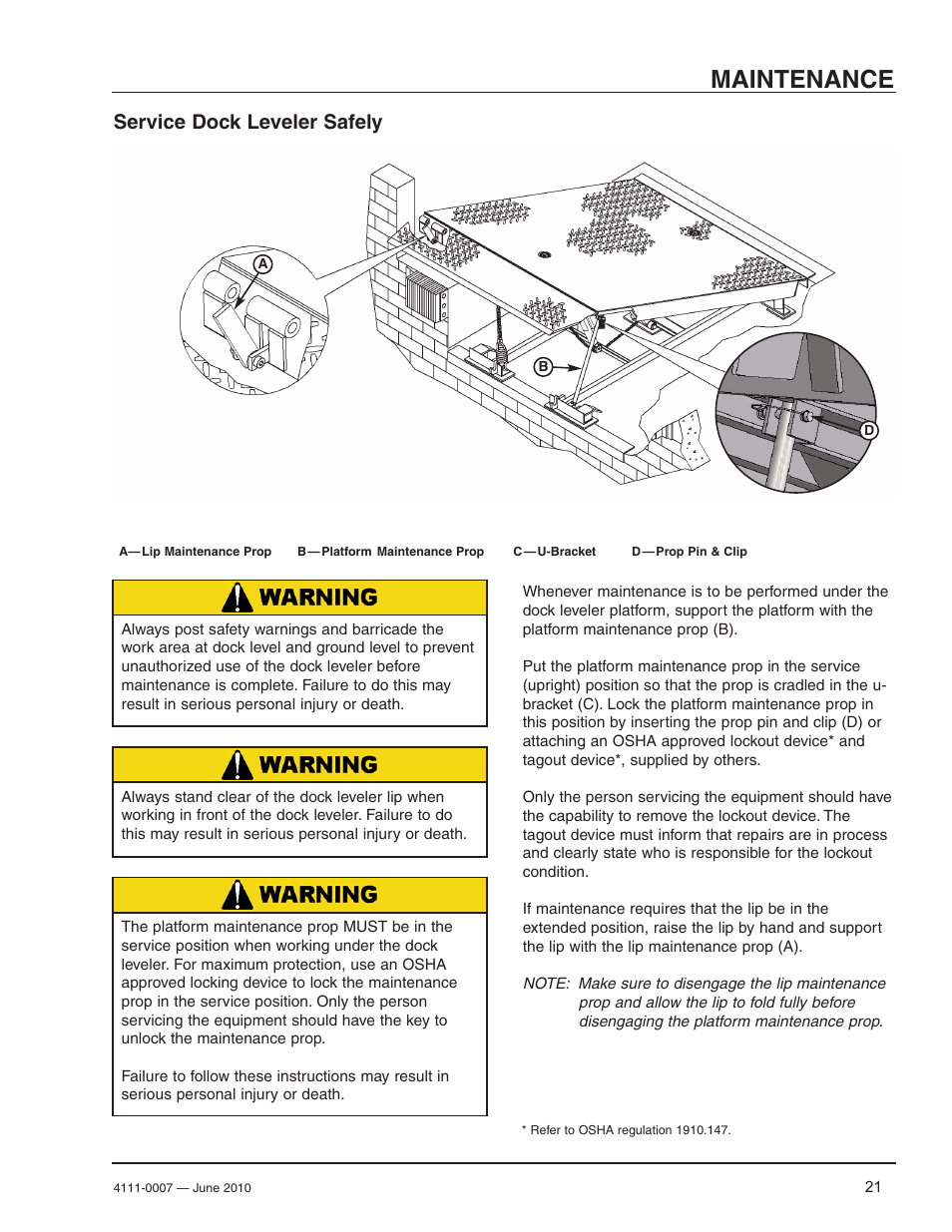 Maintenance, Service dock leveler safely | Poweramp HM SERIES MECHANICAL User Manual | Page 23 / 40