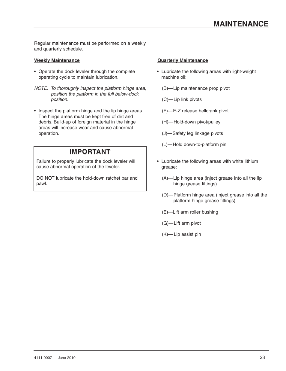 Maintenance, Important | Poweramp HM SERIES MECHANICAL User Manual | Page 25 / 40
