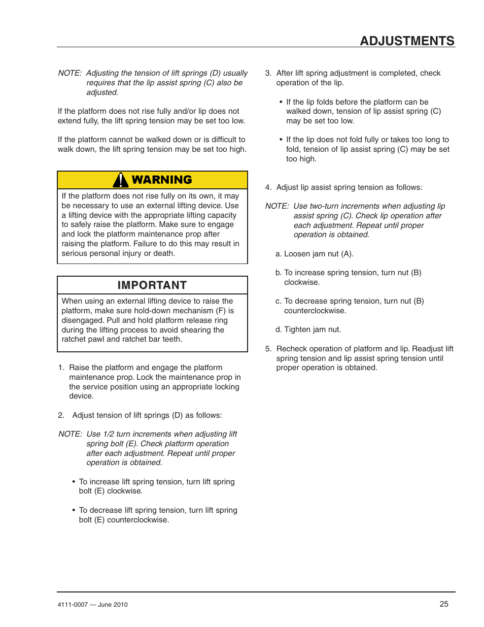 Adjustments, Important | Poweramp HM SERIES MECHANICAL User Manual | Page 27 / 40