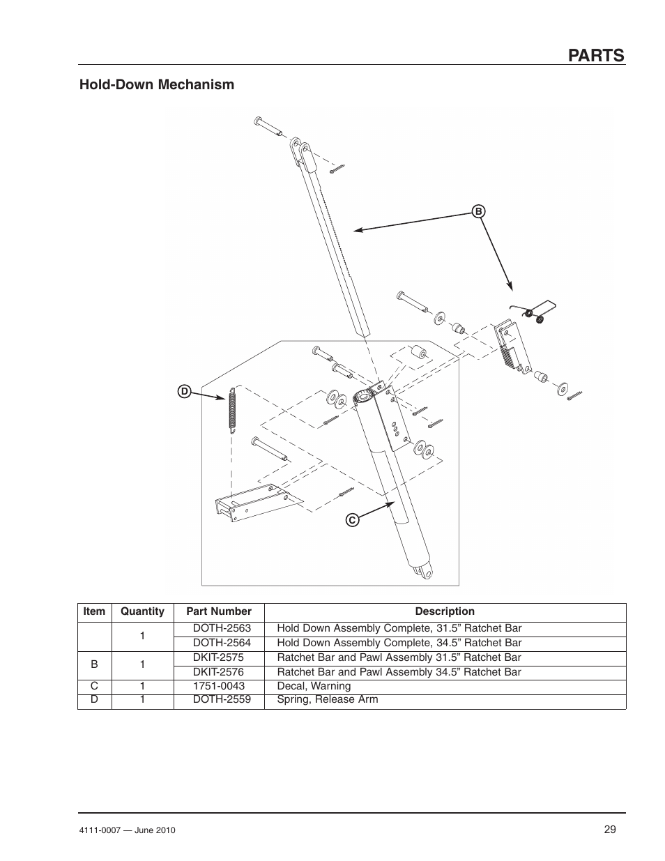 Parts, Hold-down mechanism | Poweramp HM SERIES MECHANICAL User Manual | Page 31 / 40
