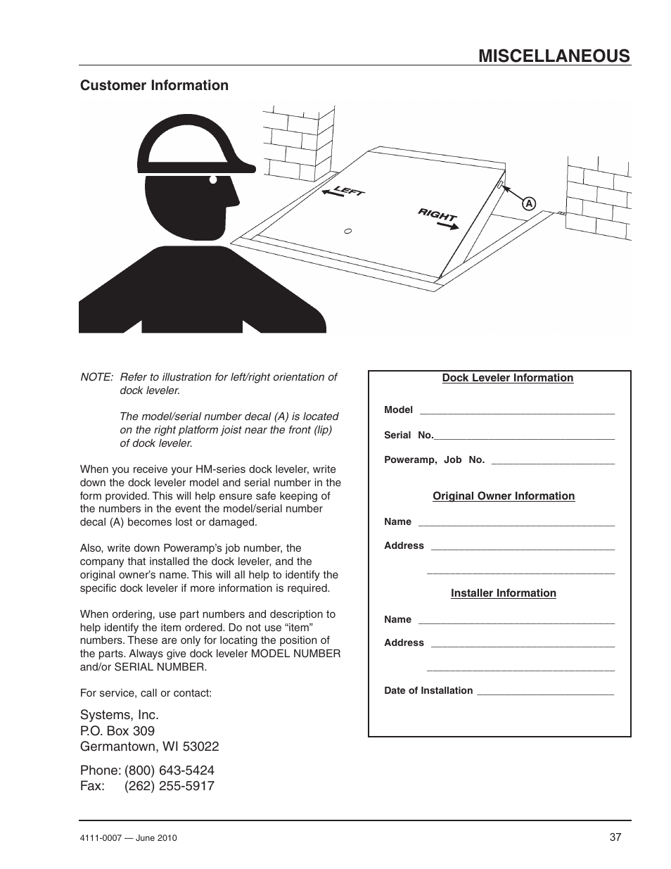 Miscellaneous, Customer information | Poweramp HM SERIES MECHANICAL User Manual | Page 39 / 40