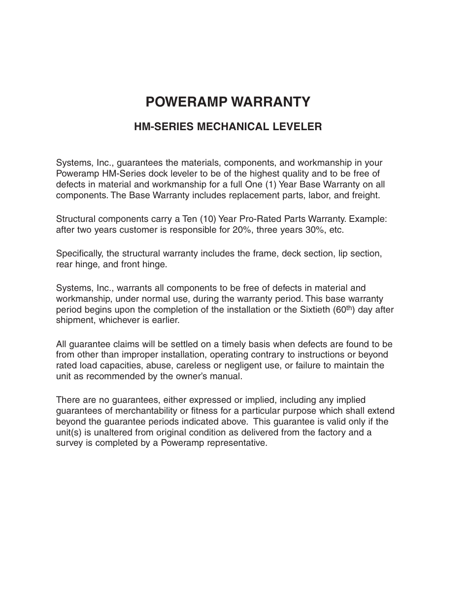 Poweramp warranty | Poweramp HM SERIES MECHANICAL User Manual | Page 40 / 40