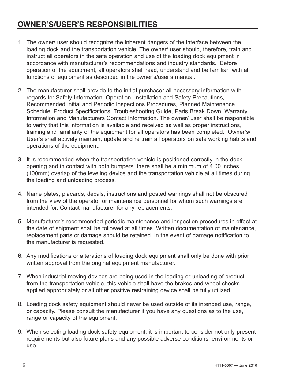 Owner’s/user’s responsibilities | Poweramp HM SERIES MECHANICAL User Manual | Page 8 / 40