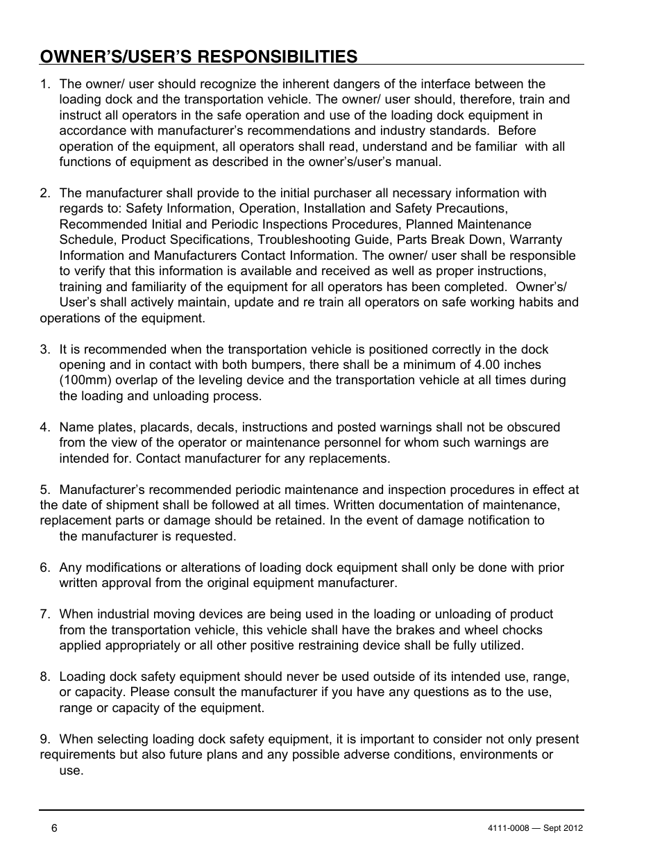 Owner’s/user’s responsibilities | Poweramp VS SERIES HYDRAULIC User Manual | Page 8 / 60