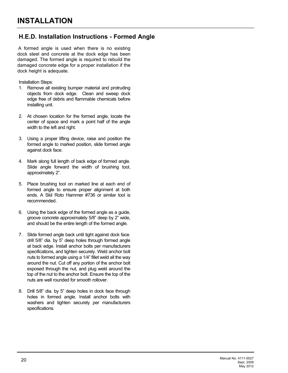 Installation, H.e.d. installation instructions - formed angle | Poweramp HED SERIES HYDRAULIC User Manual | Page 22 / 48