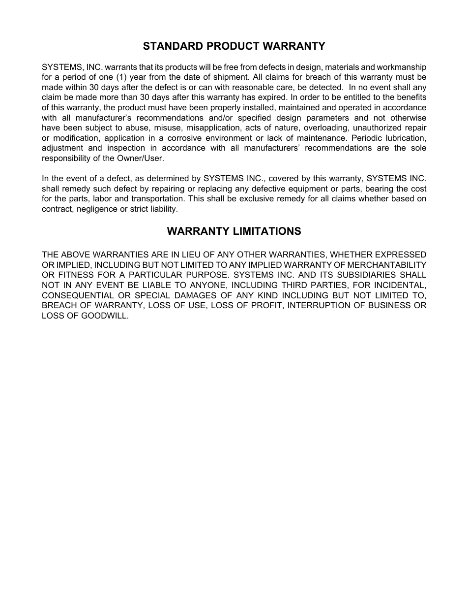 Standard product warranty, Warranty limitations | Poweramp HED SERIES HYDRAULIC User Manual | Page 48 / 48