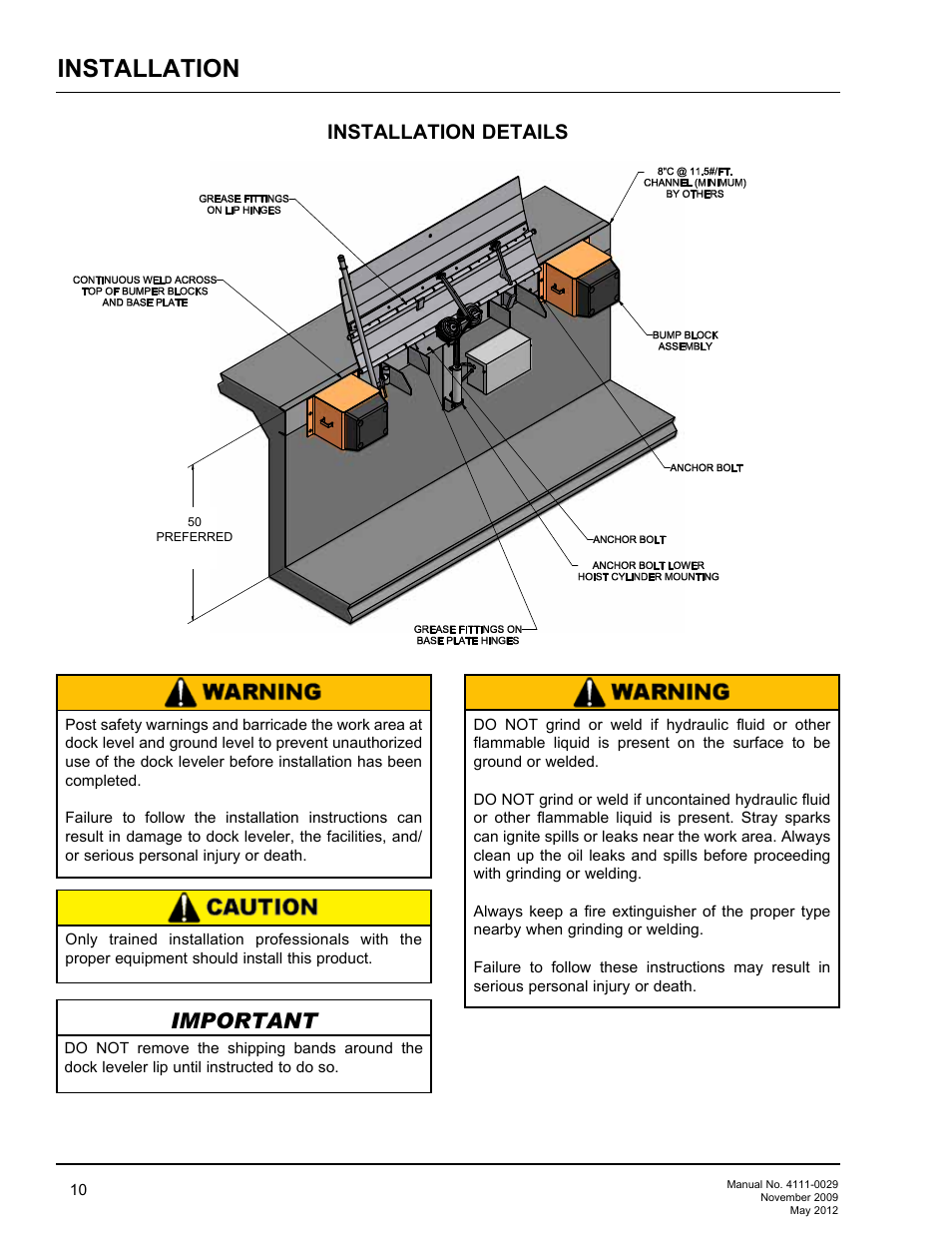 Installation, Important, Installation details | Poweramp HNL SERIES HYDRAULIC User Manual | Page 12 / 48