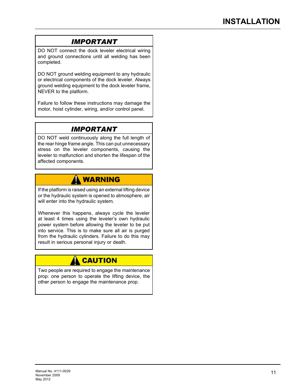 Installation, Important | Poweramp HNL SERIES HYDRAULIC User Manual | Page 13 / 48
