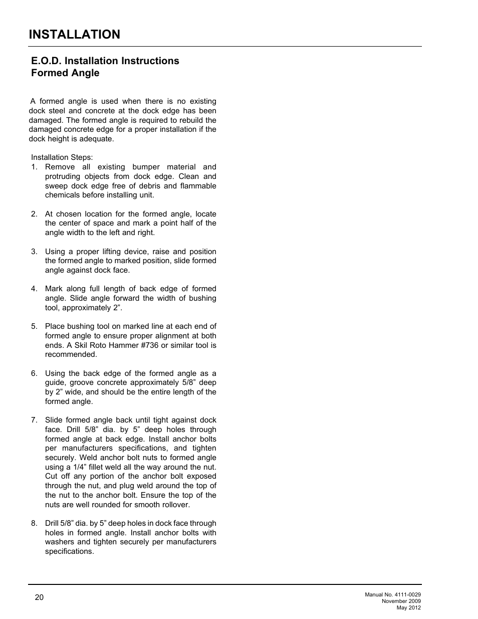 Installation, E.o.d. installation instructions formed angle | Poweramp HNL SERIES HYDRAULIC User Manual | Page 22 / 48