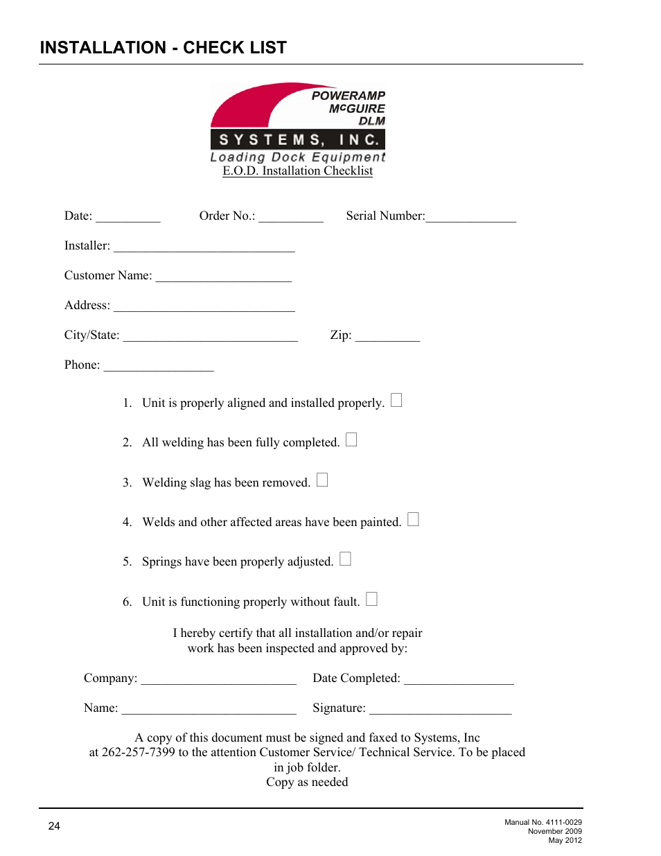 Installation - check list | Poweramp HNL SERIES HYDRAULIC User Manual | Page 26 / 48