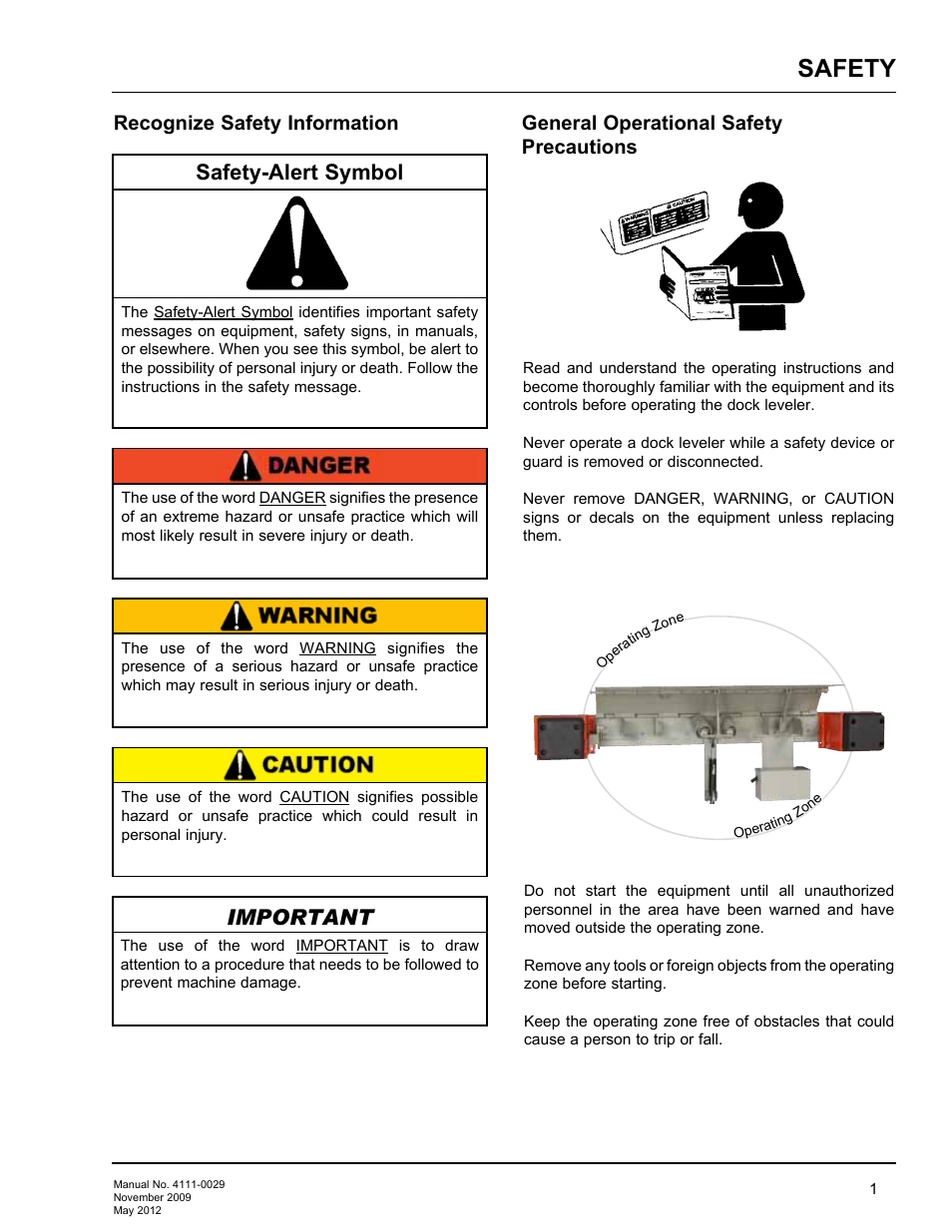 Safety, Safety-alert symbol, Important | Recognize safety information, General operational safety precautions | Poweramp HNL SERIES HYDRAULIC User Manual | Page 3 / 48