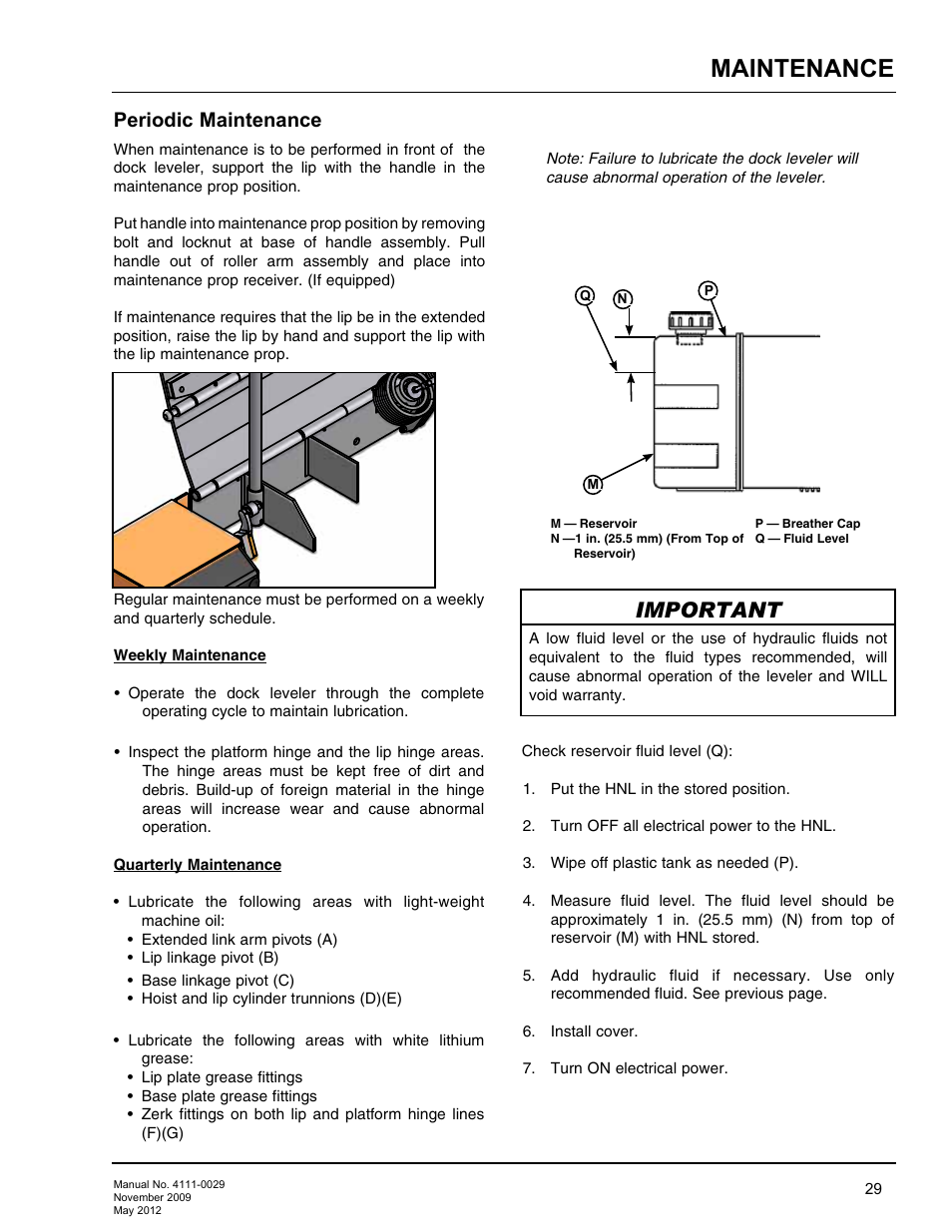 Maintenance, Important, Periodic maintenance | Poweramp HNL SERIES HYDRAULIC User Manual | Page 31 / 48