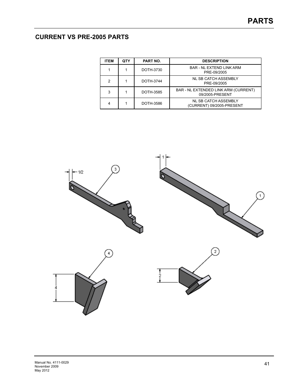 Parts, Current vs pre-2005 parts | Poweramp HNL SERIES HYDRAULIC User Manual | Page 43 / 48