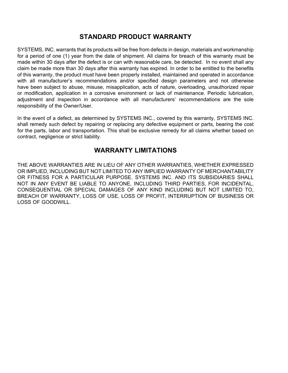 Standard product warranty, Warranty limitations | Poweramp HNL SERIES HYDRAULIC User Manual | Page 48 / 48