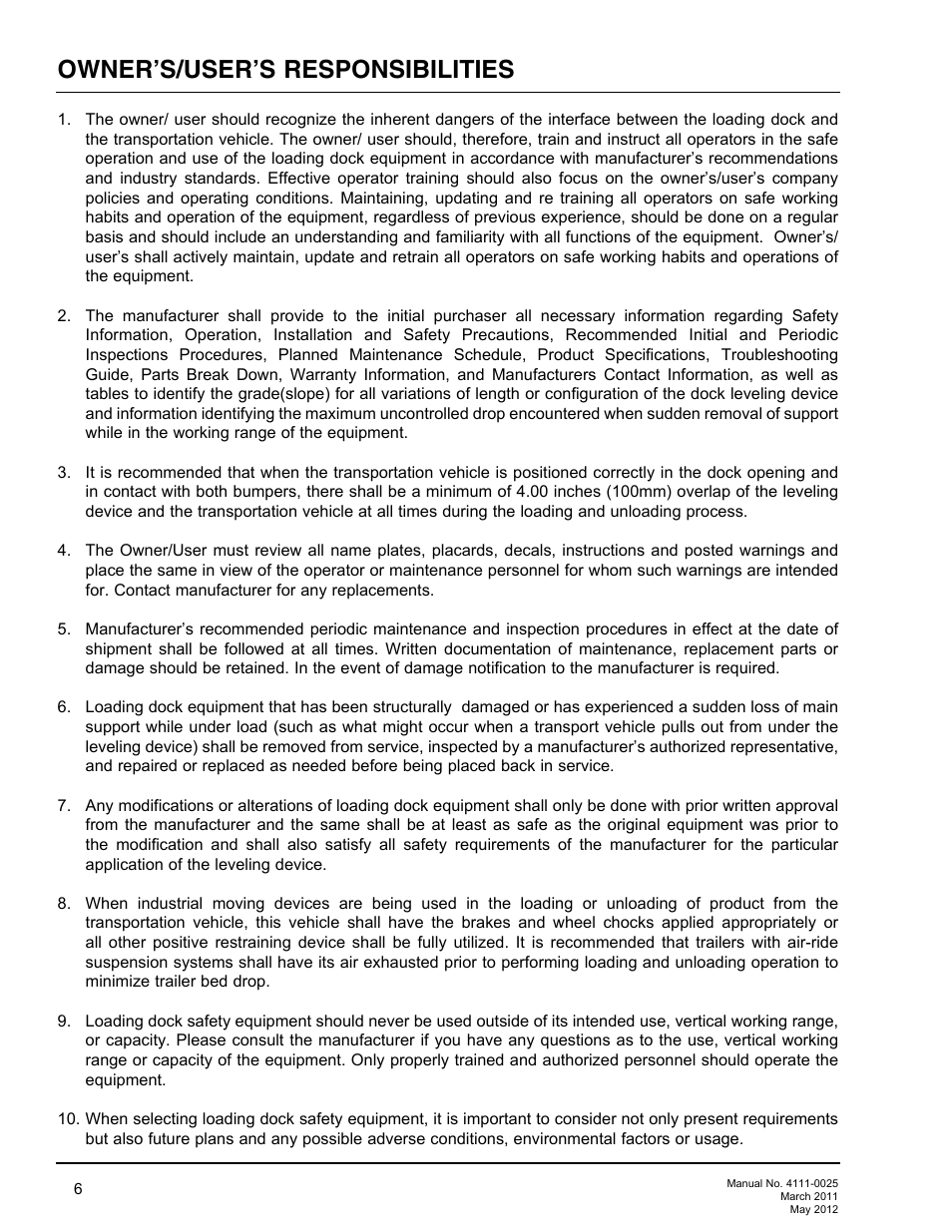 Owner’s/user’s responsibilities | Poweramp EOD DL-NL-TS SERIES User Manual | Page 8 / 44