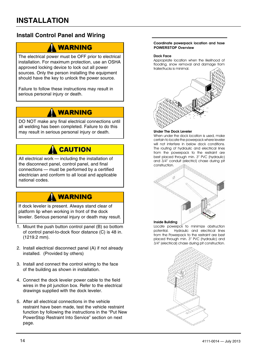 Installation, Install control panel and wiring | Poweramp POWERSTOP SERIES User Manual | Page 16 / 36