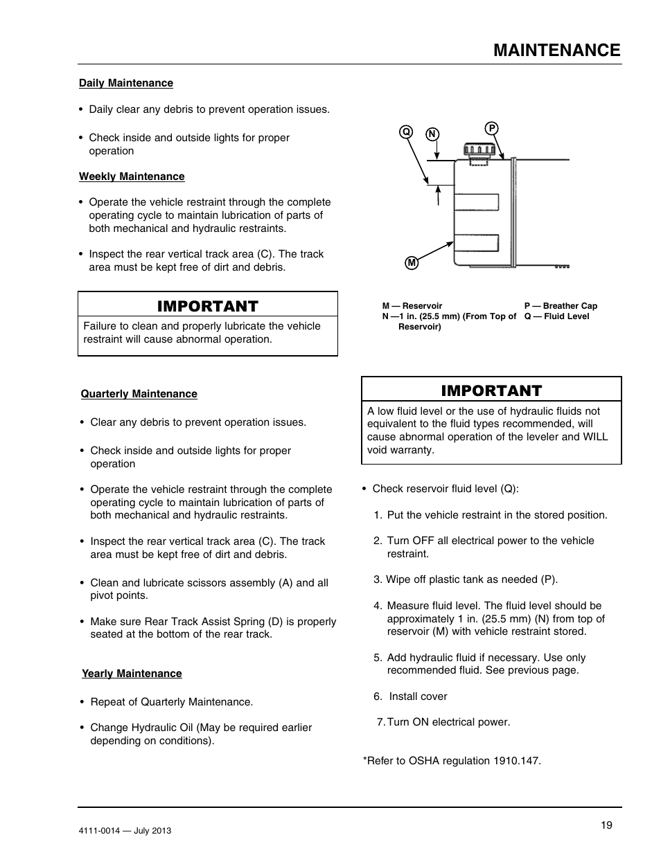 Maintenance, Important | Poweramp POWERSTOP SERIES User Manual | Page 21 / 36
