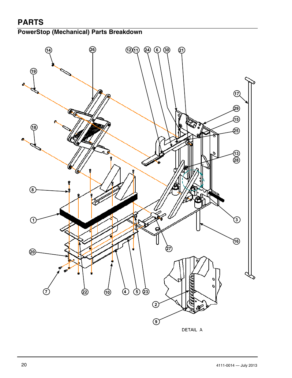 Parts, Powerstop (mechanical) parts breakdown | Poweramp POWERSTOP SERIES User Manual | Page 22 / 36