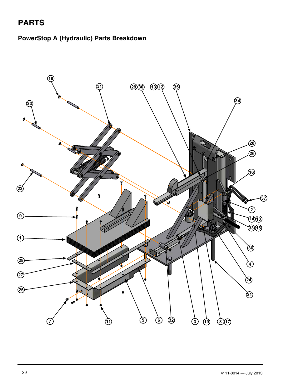 Parts, Powerstop a (hydraulic) parts breakdown, Final asm - powerstop | 27" lg - low - a | Poweramp POWERSTOP SERIES User Manual | Page 24 / 36