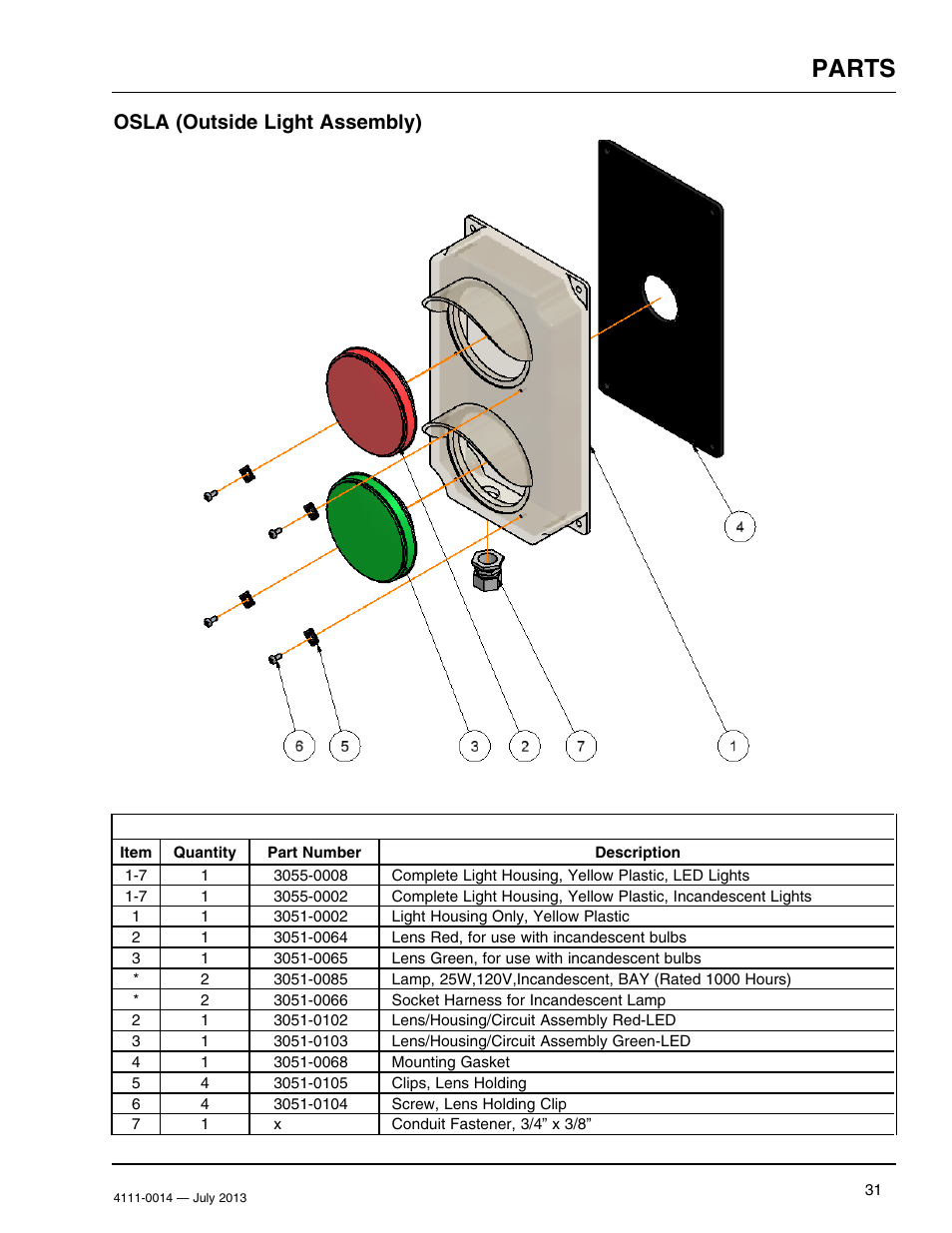 Parts, Osla (outside light assembly) | Poweramp POWERSTOP SERIES User Manual | Page 33 / 36