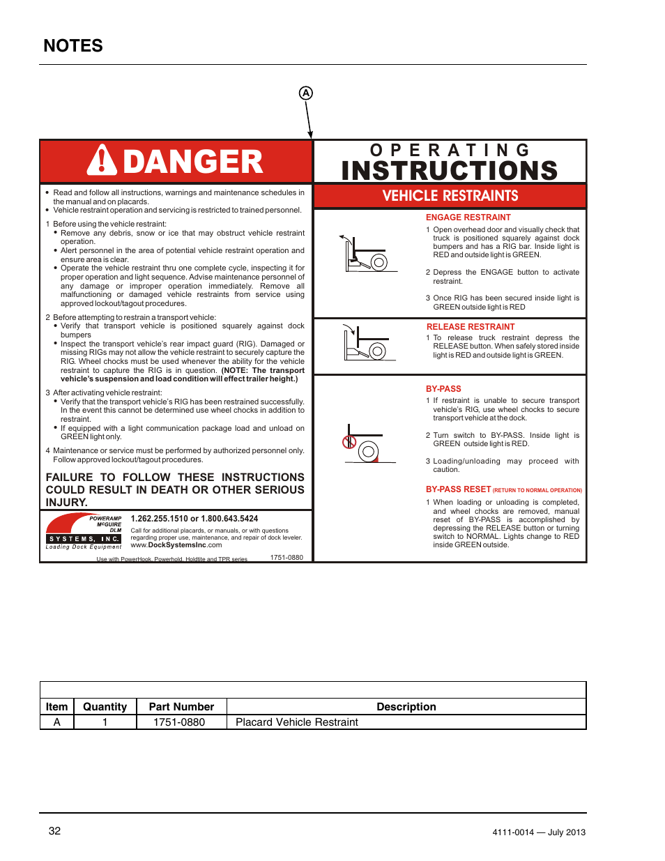 Danger, Instructions, Vehicle restraints | Poweramp POWERSTOP SERIES User Manual | Page 34 / 36