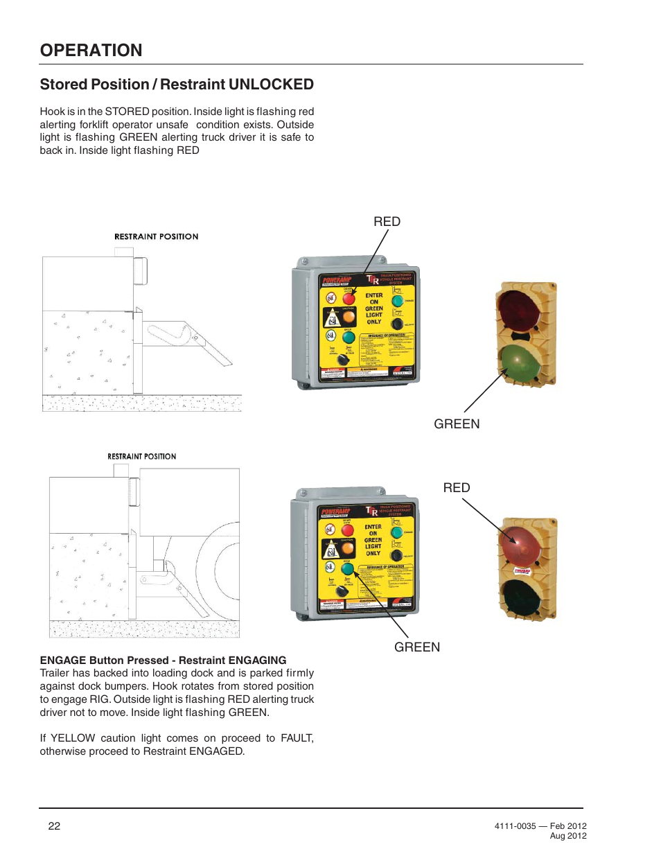 Operation, Stored position / restraint unlocked | Poweramp TPR SERIES User Manual | Page 24 / 44