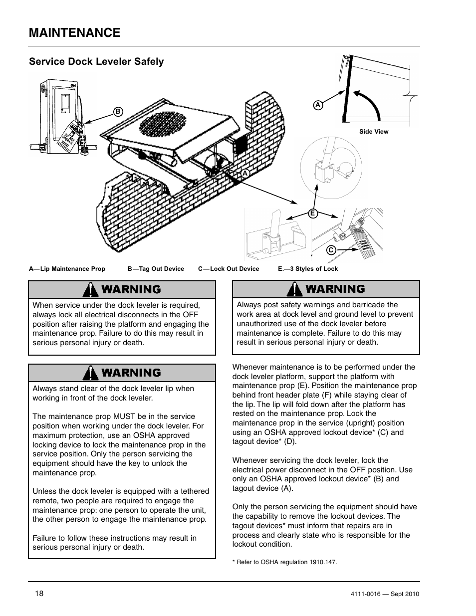 Maintenance, Service dock leveler safely | Poweramp POWERHOLD SC SERIES User Manual | Page 20 / 56
