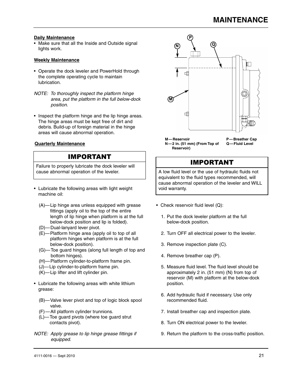 Maintenance, Important | Poweramp POWERHOLD SC SERIES User Manual | Page 23 / 56