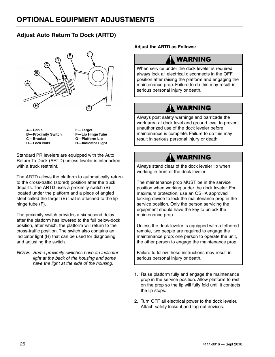 Optional equipment adjustments, Adjust auto return to dock (artd) | Poweramp POWERHOLD SC SERIES User Manual | Page 28 / 56