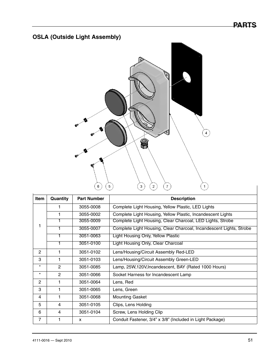 Parts, Osla (outside light assembly) | Poweramp POWERHOLD SC SERIES User Manual | Page 53 / 56